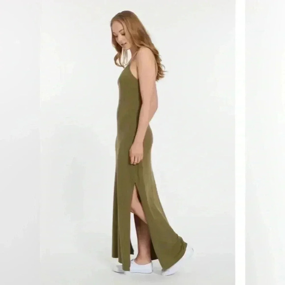 LEIMERE cotton/cashmere maxi knit olive green knit spaghetti strap Hampton dress - Picture 1 of 10
